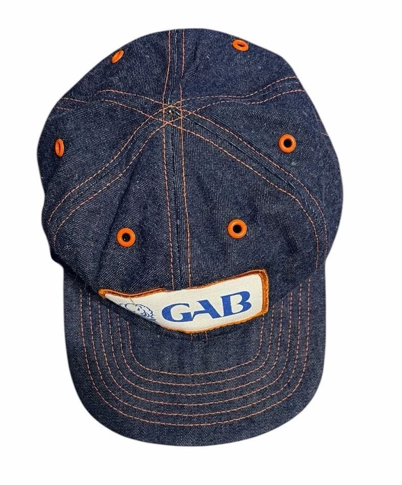 Vintage GAB Denim Hat Cap Mens 7 1/8-7 5/8 Indigo Blue Contrast Stitch USA Made - Image 4 of 4
