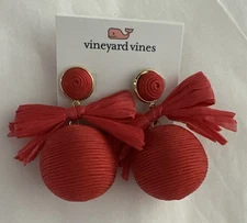 Vineyard Vines Earrings Thread Wrap Bow Statement Lightweight Red Velvet $48