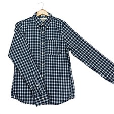 Abercrombie  Fitch Button Down Shirt Mens Medium Navy Plaid Long Sleeve Twill