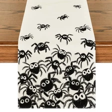 Halloween Decoration Black Spider White Table Runner Kitchen Dinning Gift 13x72"