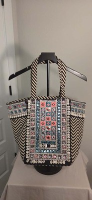 Bohemian Style Embellished Chevron Tote Bag