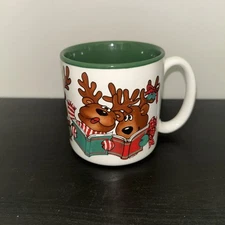 Creative Concepts 1990 Cup Mug Christmas Comical Silly Caroling Reindeer