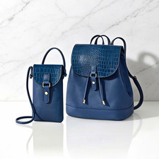 Damen Rucksack Blau Kunstleder Krokodilprägu...