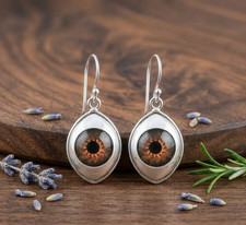 Solid 925 Sterling Silver Evil Eye Dangle Drop Earrings Handmade Jewelry
