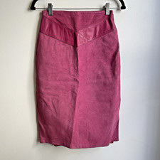 Vintage 1980s Pelle Pink Suede Leather Pencil Skirt 25" Waist Lined Size 4