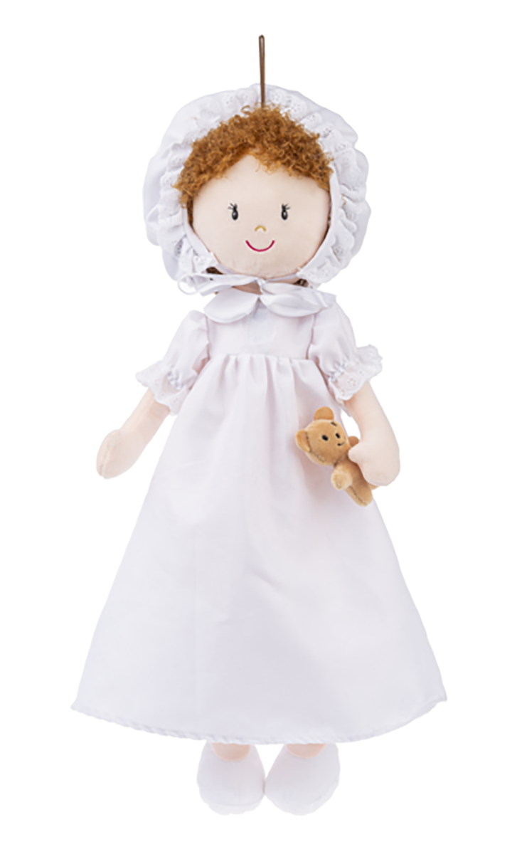 19日削除　Daisy Dollワンピース＋ヘドレ　サックス Ganz Victoria Rag Doll with Brown Curly Hair and Mini Teddy Bear