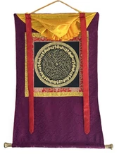 OM MANI PADME HUM MANTRA MANDALA TIBETAN THANGKA HAND-PAINTED WITH SILK BORDER