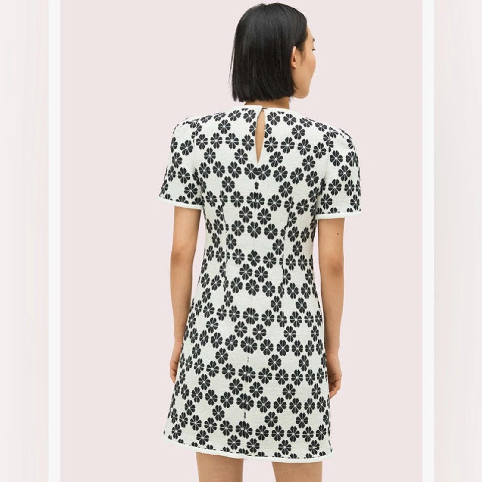 Mini abito Kate Spade tweed floreale margherita manica corta nero bianco tg 4 $448