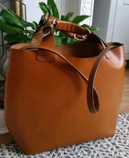 Zara Buffalo Leather Tote Shoulder Bag Large Tan Brown Handbag