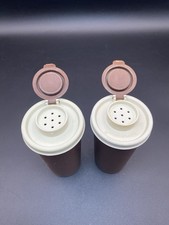 Vintage Tupperware Salt & Pepper Shakers Brown & Almond Flip Top Made in USA