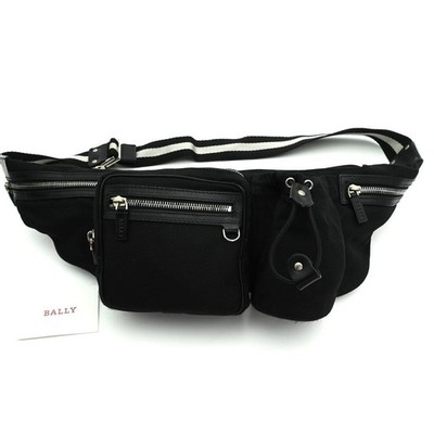 BALLY Black Leather Crossbody Waist Bag Sling Bag From Japan