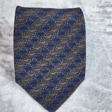 VINTAGE Geoffrey Beene Tie Blue Brown Geometric 100 Silk Made In USA Classic Men