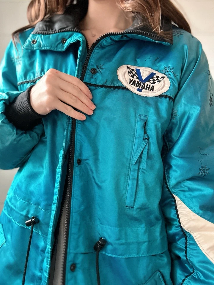 Chaqueta Polaris Vintage Años 80 Moto de Nieve Invierno Abrigo Mujer Verde Azulado Bordado Foto 4 de 4