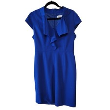Calvin Klein Blue Ruffle Neck Sheath Dress Size 10