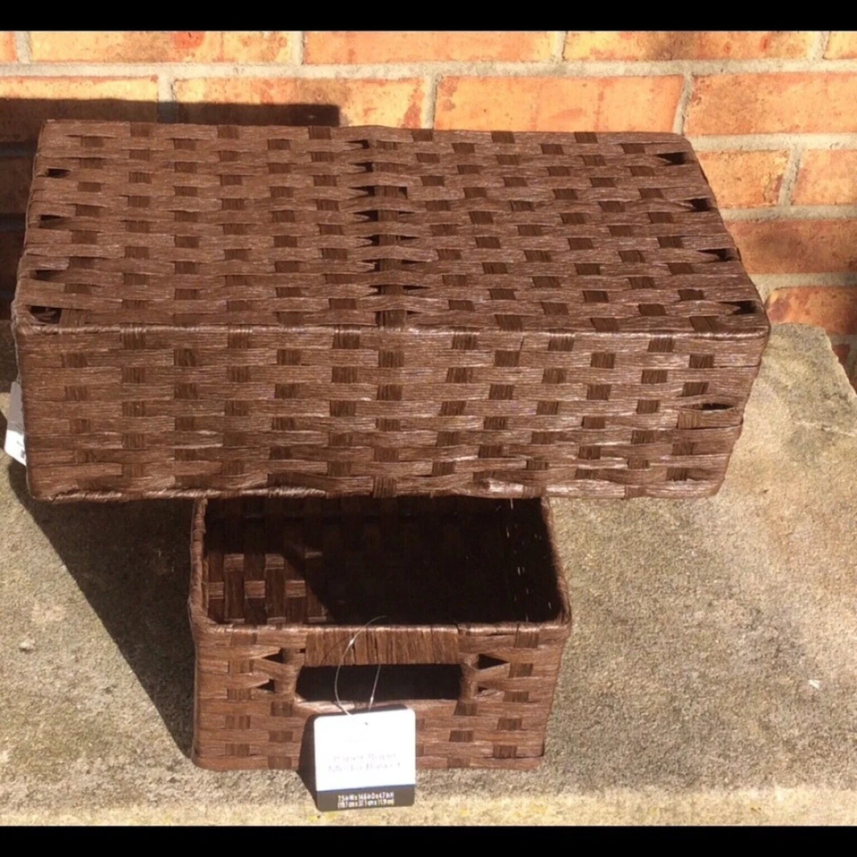 Mainstays Paper Rope Baskets Set of 2 Rectangular Brown Organization Storage NIP - Image 2 of 4