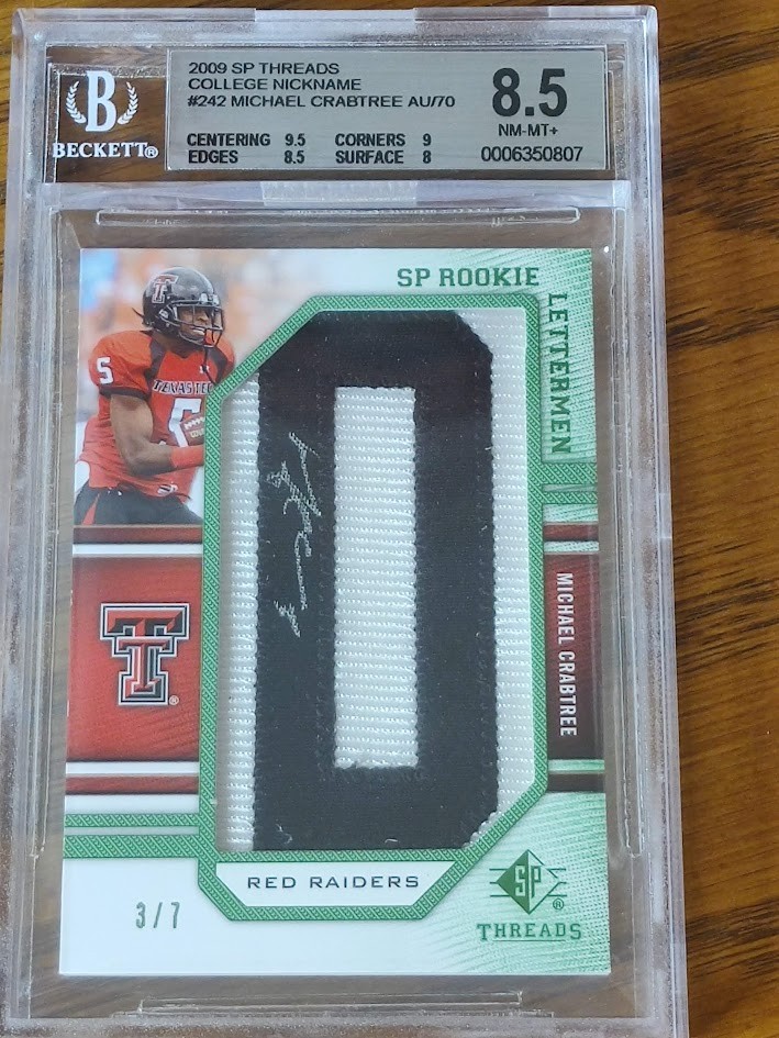2009 SP Threads MICHAEL CRABTREE /7 Letterman Auto RC #242 College Nickname BGS 