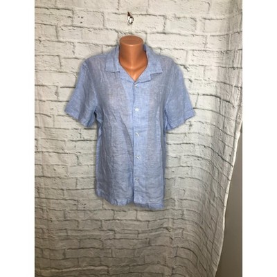Panama Jack Light Blue Linen Short Sleeve Button Up Shirt Mens Medium NEW