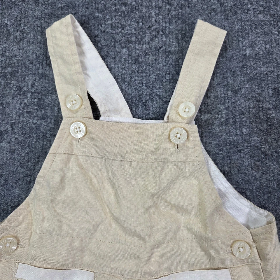 VTG Tommy Hilfiger Kids Linen Overalls Romper Beige Adjustable Button 3/6 Months - Изображение 4 из 4