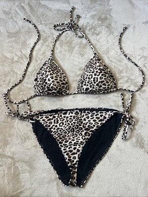 Primark Women's Leopard Triangle Top Tie Side Bottom 2 Piece Swimsuit size 14