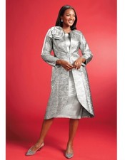 16 Ashro Silver Metallic Formal Wedding Church Party Jasonel Shiny Jacket Dress