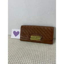 Coach Kristin Woven Leather Slim Envelope Wallet Clutch Brown