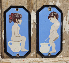 VINTAGE RESTROOM PORCELAIN SIGN OLD TOILET BATHROOM PLAQUES BOY GIRL MENS WOMENS
