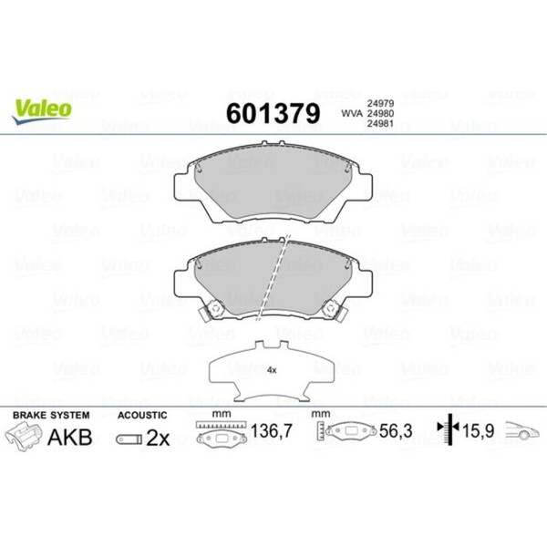 Valeo BremsbeläGe Bremsbelegsatz Vorne System Akebono FüR Honda Jazz IV-image