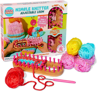 Nimble Knitter Kit| 4-In-1 Adjustable Bamboo Loom with Chunky Yarn & Guide| DIY