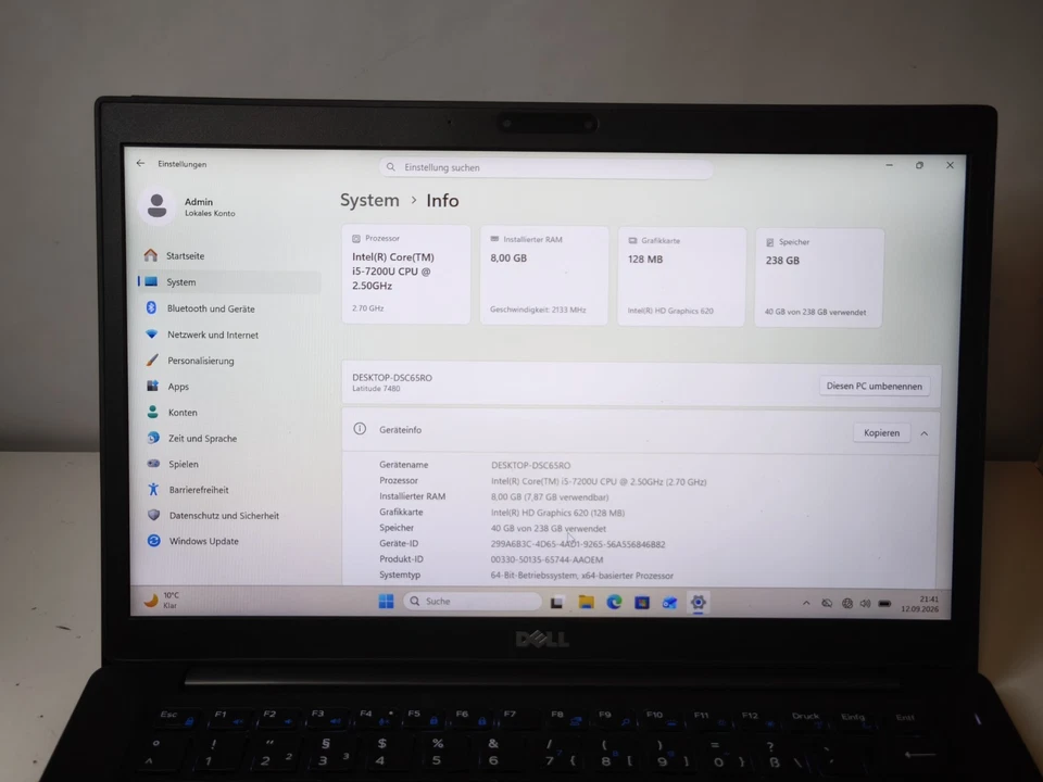 Dell Latitude 7480 · i5-7200U · 8GB · 256GB, Foto 3 von 5