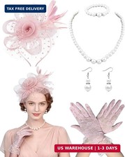 5Pcs Fascinators Hat for Women Tea Party Veil Mesh Headband Feather Hat for Wome