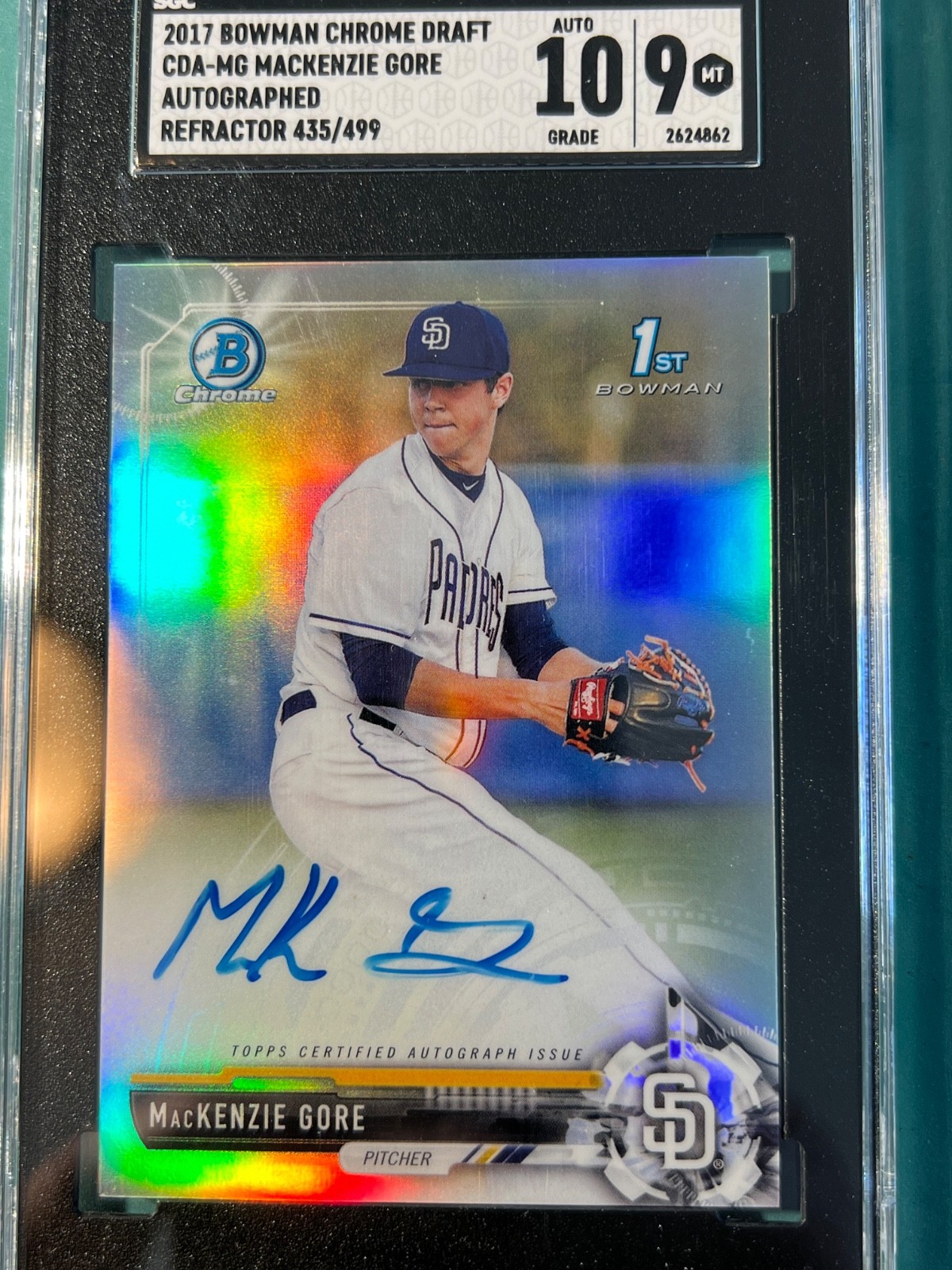 Mackenzie Gore Auto 1st 2017 Bowman Chrome Draft Refractor CDA-MG SGC 9 Auto 10