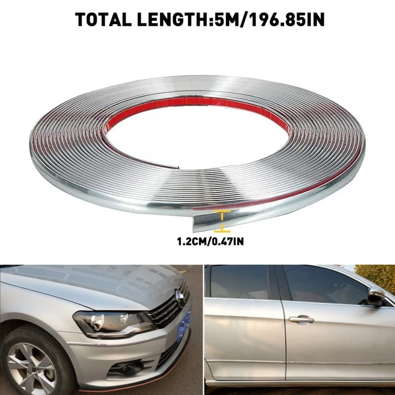 1/2" Wide 16 Feet Chrome Molding Trim Car Side Exterior Edge Lip Protect Sticker - Image 4 of 4