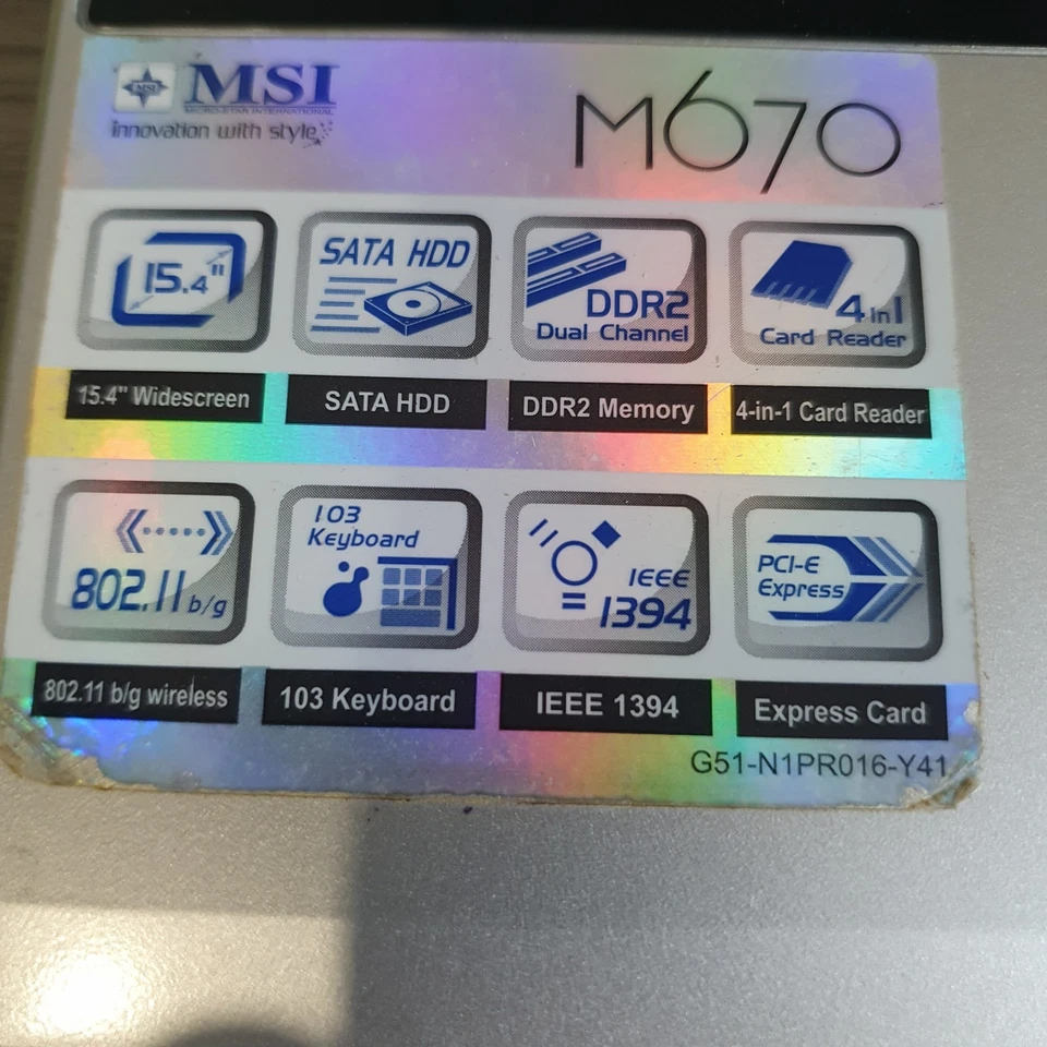 MSI Mega Book M670 MS-1632 AMD Turion 64 x2 Win XP TL-50 1.60 GHz Vintage Laptop - Image 4 of 4