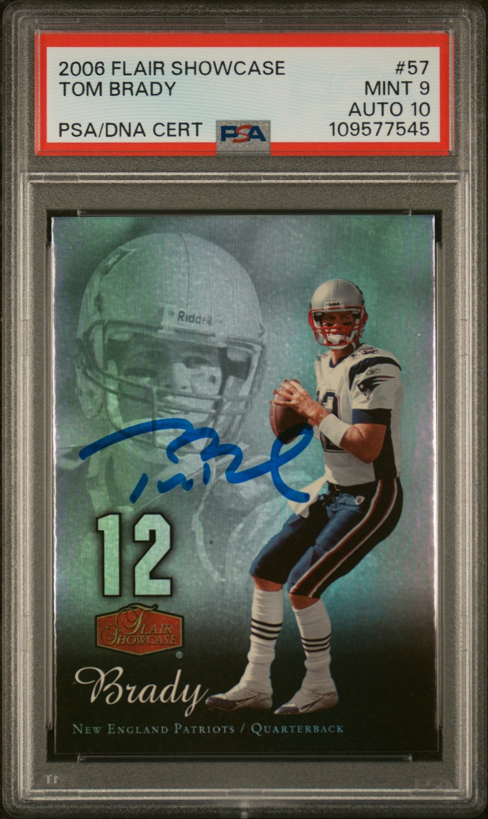 2006 FLAIR SHOWCASE #57 TOM BRADY PSA 9 DNA SIGNED AUTO 10