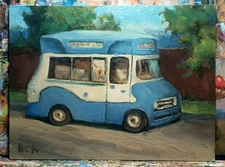 Impressionistic Ice Cream Truck Oil Painting. 8x6 in. Oil On Panel. 