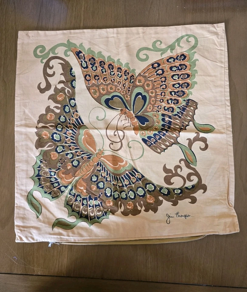 Set of 2 Jim Thompson 100% Cotton Butterfly Pillow Covers 15"x15" - Image 2 of 4