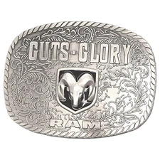 Ram Guts Glory Silver Belt Buckle Western 3.5"x2.5" Official Licensed Spec Cast