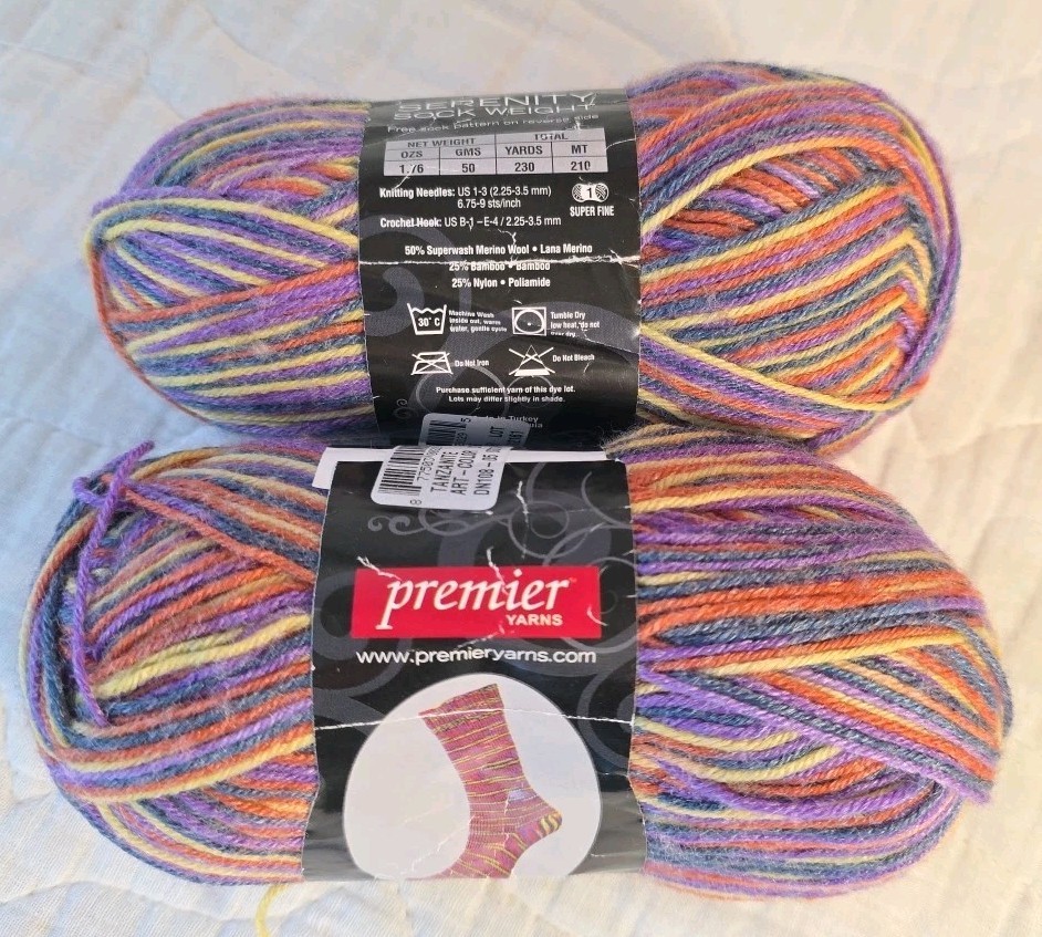 Premier Yarns Serenity Sock Yarn Deborah Norville Tanzanite Lot Of 2 Skeins F1