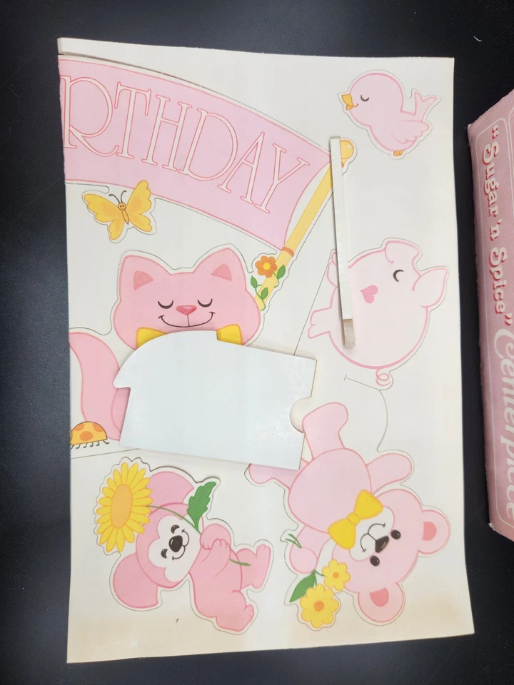 Centro de mesa vintage Hallmark Sugar N' Spice cumpleaños panal rosa 1982 nuevo Foto 3 de 3