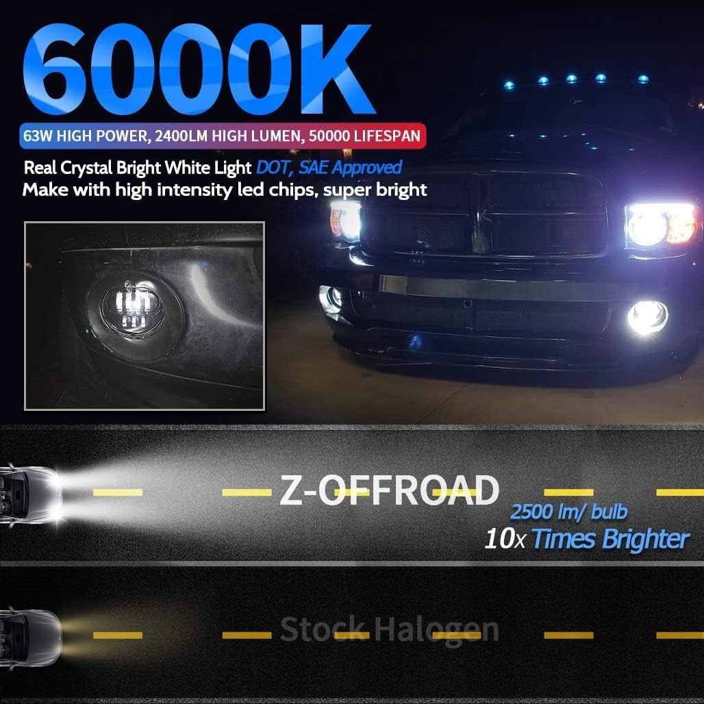 Z-OFFROAD 2pcs 63W LED Fog Lights Lamps Black fog lights for dodge ram 