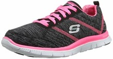 Skechers Flex Appeal Memory Foam Pretty City Womens 6 Black Pink New
