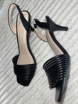 H Halston Hong Kong Sling Back Strappy Heel Sandals Shoes BLACK SZ 9 NEW