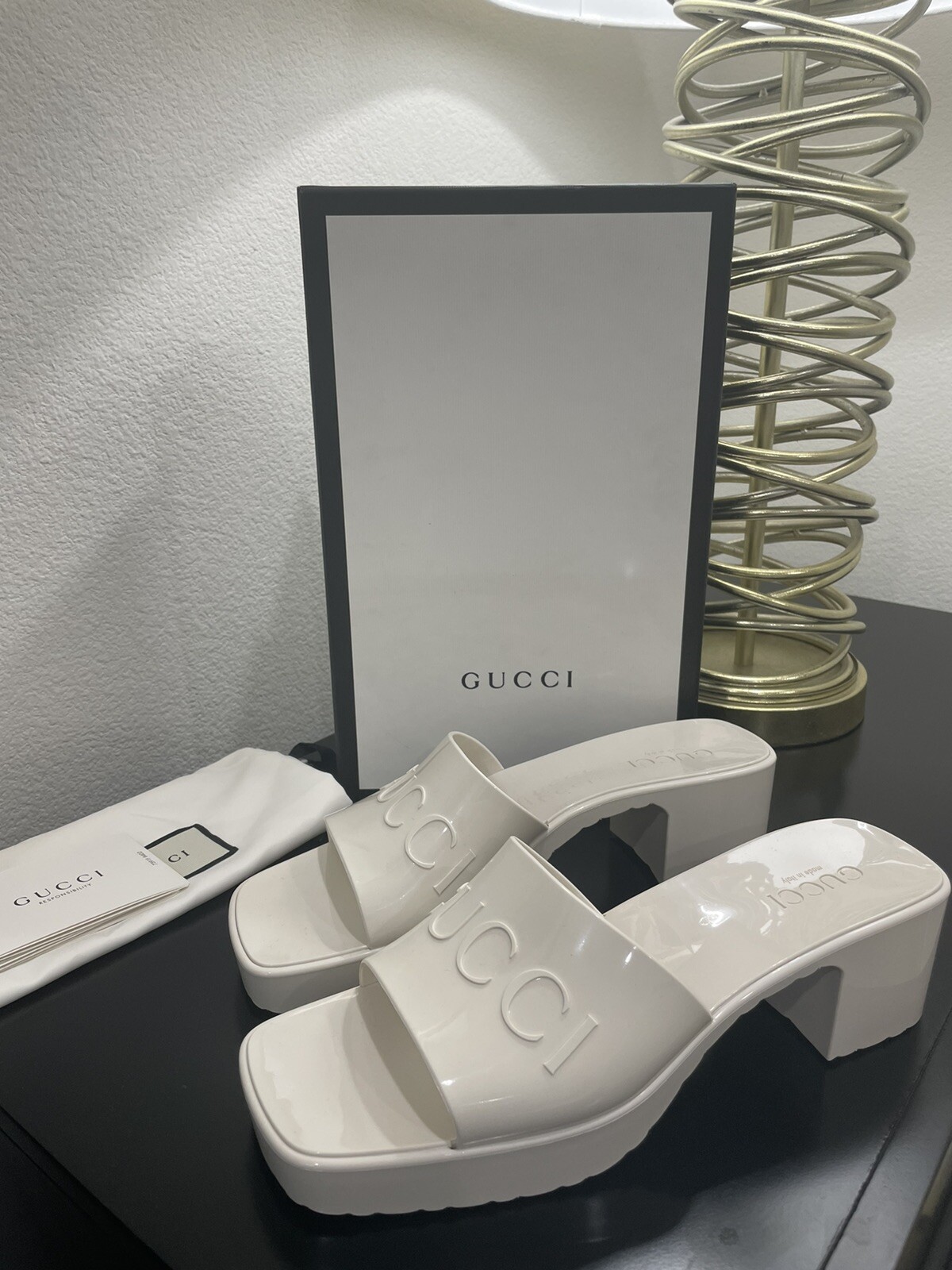 Gucci Rubber Logo Platform Slide Sandal Gucci Platform Rubber Slides