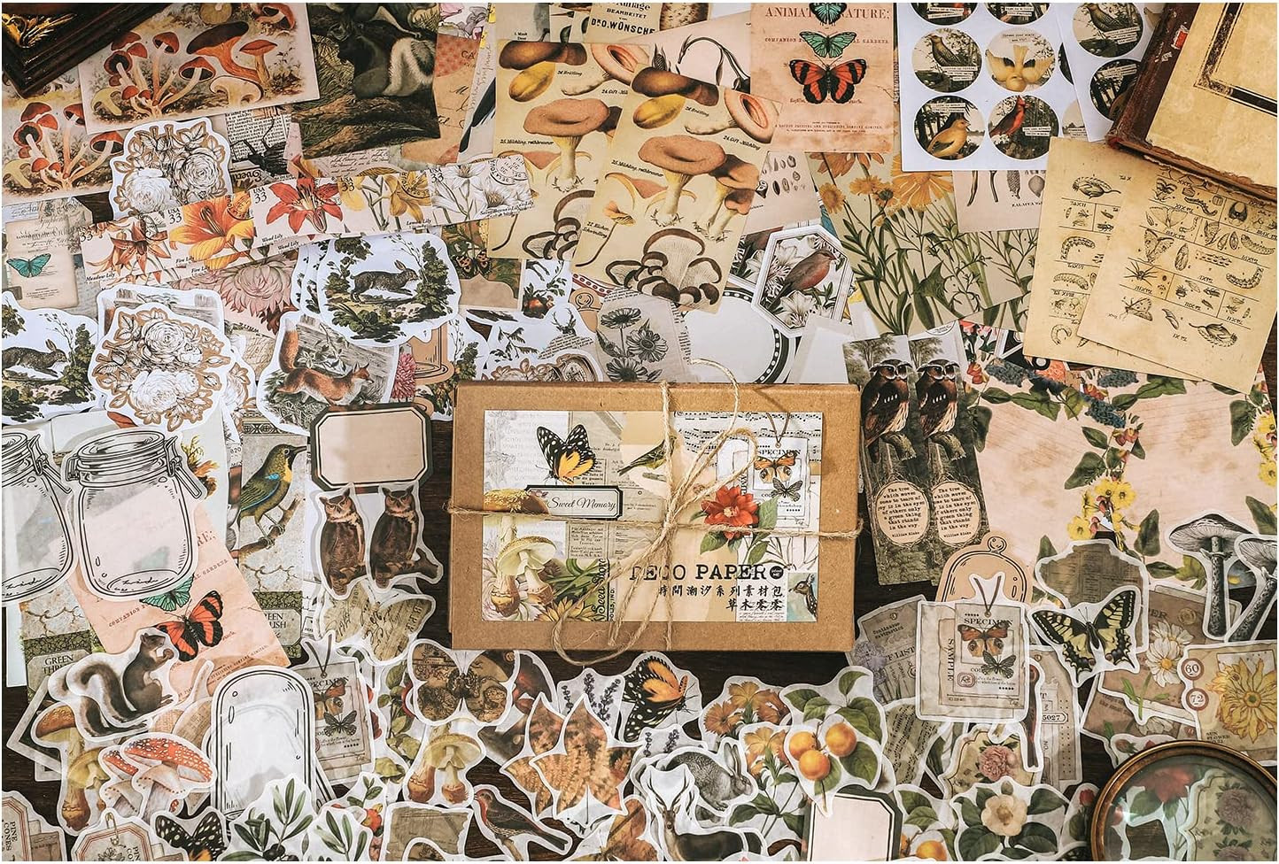 Knaid 200 Pieces Vintage Ephemera Pack Decoupage Paper Junk Journal Kit Scrapboo