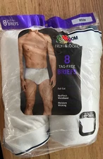 Fruit of the Loom Men's Tag Free 100% Cotton White Briefs 8 Pack Sz-2XL