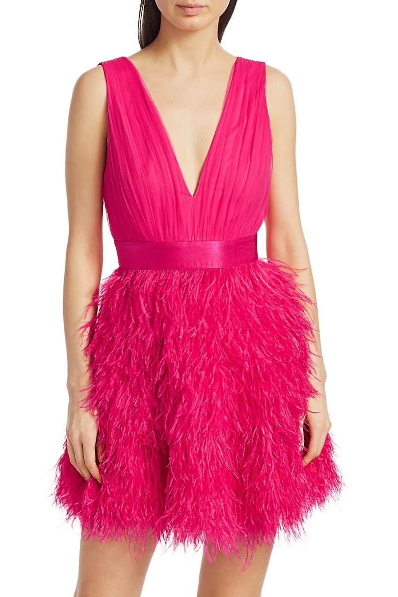 alice and olivia pink feather dress Alice + Olivia Tegan Feather Party Dress, Pink, Women's, 10