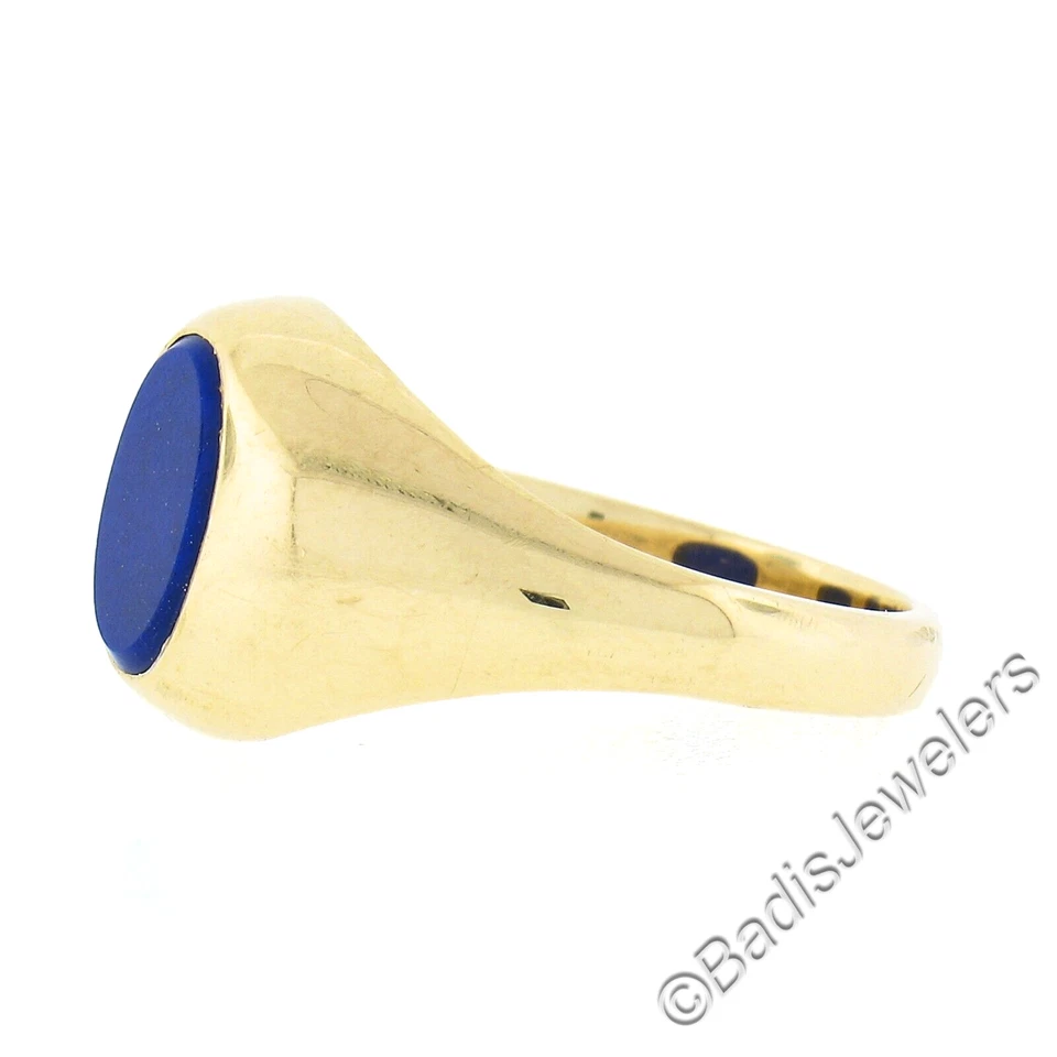 Anillo Clásico Oro Amarillo 14k Bisel Ovalado Cabujón Azul Lapislázuli Pulido Cúpula Banda Foto 2 de 4