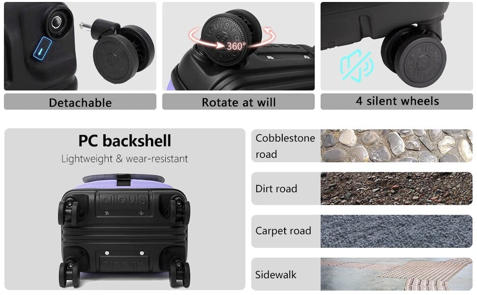滚动背包 带可拆卸车轮 18 英寸 便携式电脑 背包 携带行李箱帽 — 第 4/4 张图片