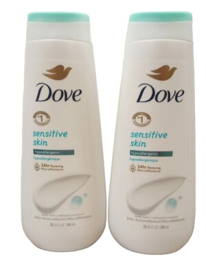 LOT OF 2 DOVE SENSITIVE SKIN HYPOALLERGENIC 24 HR.MICRO MOISTURE 20 FL.OZ.