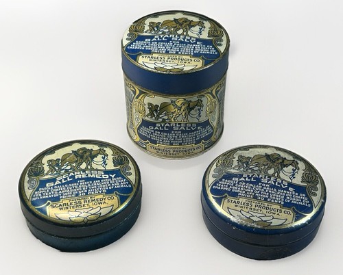 Tolles Set mit 3 Narbenlosen Gall Heilmitteln Winterset Iowa Werbedosen Apotheker